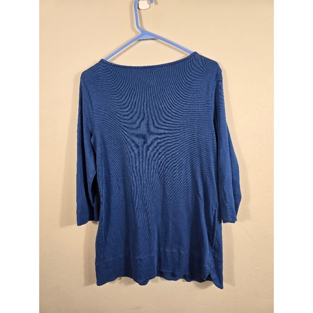 Chico's Tunic Top 3/4 Sleeve Pockets Knit Blue‎ Ultimate Tee Size M